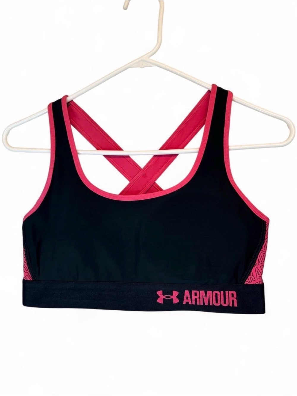 Under Armour Black and Pink Crossback Sports Bra